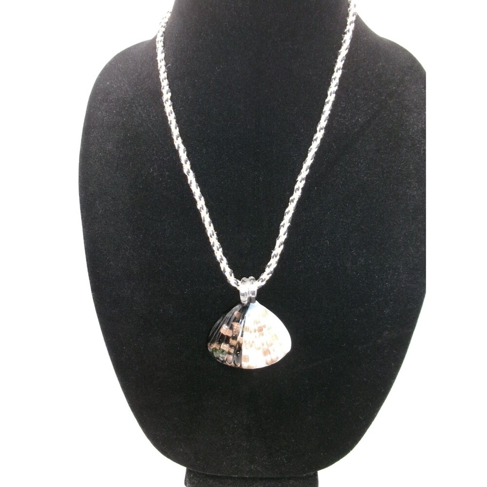 OOAK Seashell Pendant Necklace on Kumihimo Braided Cord Handmade 19 inches + Ext